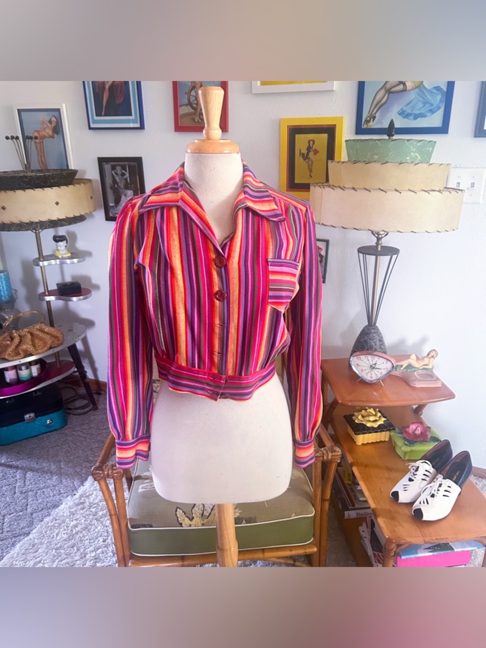 Retro Shirt Jacket | Rainbow Stripe | 40s Style | UK  14 M L | FOP Work Jac